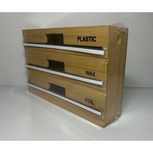 New Bamboo Plastic Wrap Wax Paper Foil Dispenser Organizer  Cutter by Corvanta